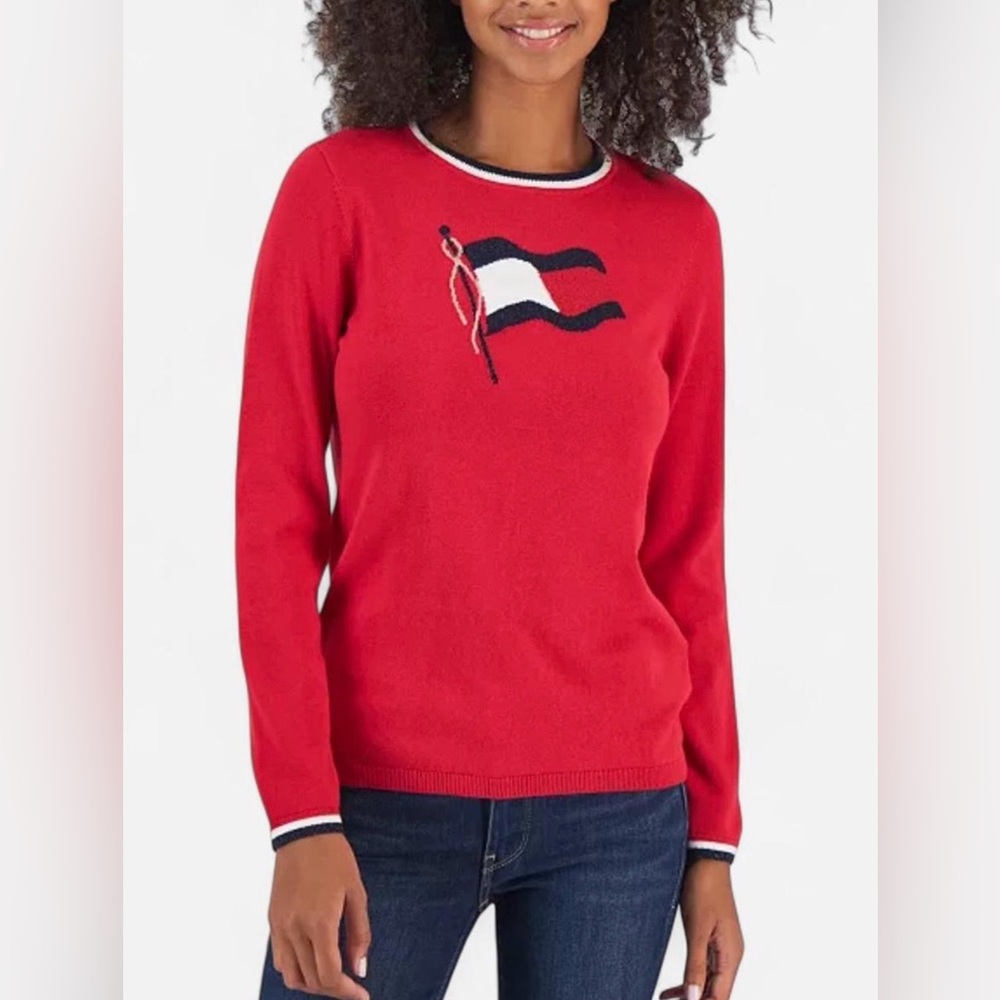 Tommy Hilfiger Red Flag Crewneck Sweater Women’s Small Patriotic USA America